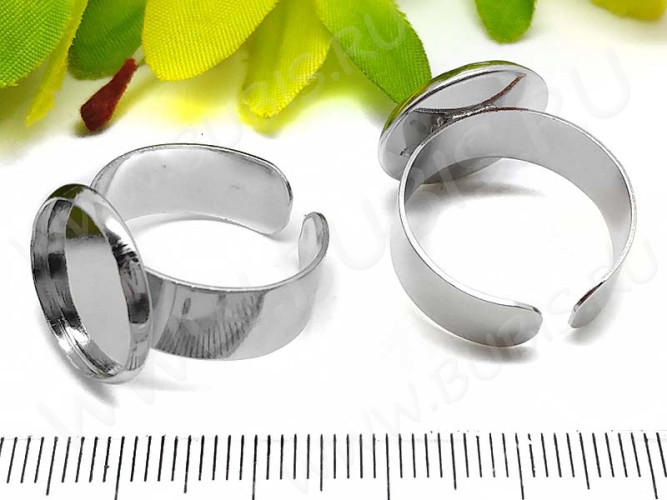 Основа (заготовка) для кольца 093 18мм с сеттингом 14мм цвет платины (Brass)