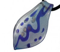 Кулон Капля 09 58*31*7мм т.голубо-серебристая полупрозрачная (венецианское стекло)