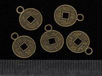 (СКИДКИ!!!) Подвеска Монета 02 двусторонняя с иероглифами 12*9,5*0,8мм античная бронза (литьё) (10ШТ.)