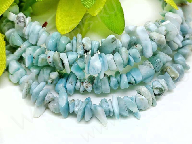 Крошка (галтовка) каменная 120 чипсы 5-9мм Ларимар натуральный (камни LUX) (нить 40см)