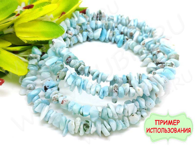 Крошка (галтовка) каменная 120 чипсы 5-9мм Ларимар натуральный (камни LUX) (нить 40см)