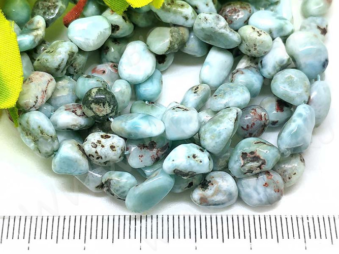 (ОПТ) Бусина каменная Бесформенная 12 6-12*5-8мм Ларимар натуральный (камни LUX) (НИТЬ 40см)