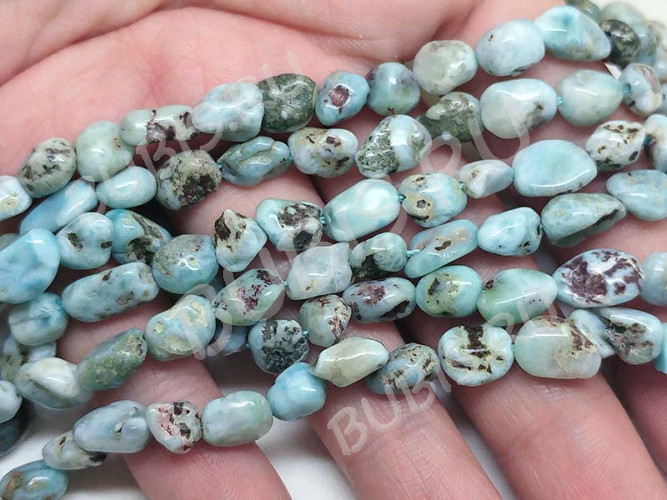 (ОПТ) Бусина каменная Бесформенная 12 6-12*5-8мм Ларимар натуральный (камни LUX) (НИТЬ 40см)
