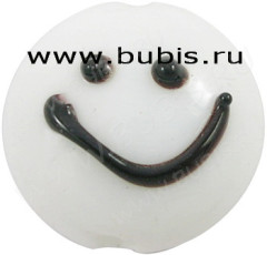133 Бусина Лепёшка Рожица 20*10мм белая (Lampwork)