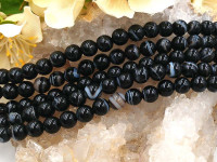 (ОПТ) Бусина округлая ГЛАДКАЯ "каменный бисер" 3мм Агат Мадагаскарский чёрный (камни) (НИТЬ)