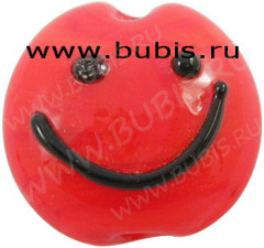 133 Бусина Лепёшка Рожица 20*10мм красная (Lampwork)