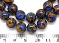 (ОПТ) Бусина округлая 10мм Мозаика Халцедон с пиритом сине-золотистая (камни) (НИТЬ)