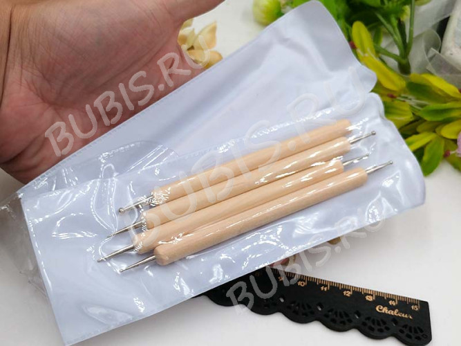 Набор стеков 12 для моделирования палочки с маленькими шариками 0,75-3мм дерево и цвет платины (инструменты для моделирования) (4шт.)