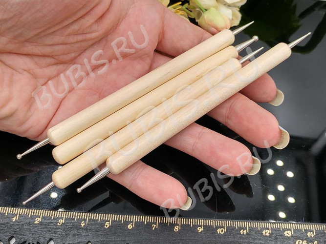 Набор стеков 12 для моделирования палочки с маленькими шариками 0,75-3мм дерево и цвет платины (инструменты для моделирования) (4шт.)