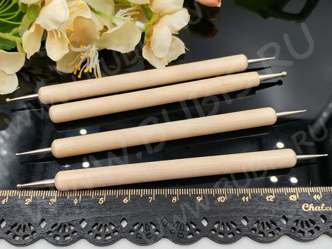 Набор стеков 12 для моделирования палочки с маленькими шариками 0,75-3мм дерево и цвет платины (инструменты для моделирования) (4шт.)