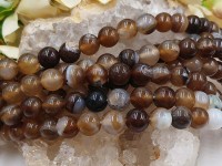 (ОПТ) Бусина округлая ГЛАДКАЯ 8мм Агат Мадагаскарский коричнево-молочный (камни) (НИТЬ)