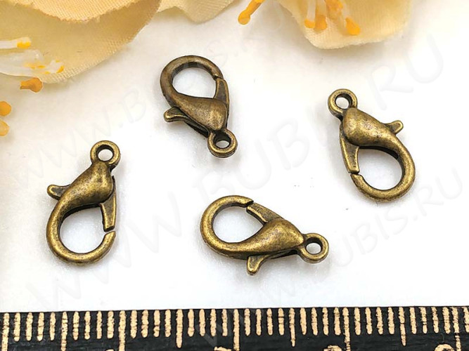 Замочек карабин №044 средний 12*6*3мм античная бронза, без никеля (сплав)