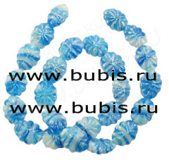 178 Бусина Овал рифлёный 21*15*9мм бело-голубой (Lampwork)