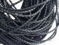 Шнур кожаный 40 натуральный плетёный круглый 3мм чёрный (1м)