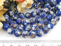 (ОПТ) Бусина округлая Мозаика 06 с перламутром 10мм синяя (камни) (НИТЬ)