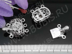 Замочек-застёжка №38 Прямоугольник овальный со стразом на 3 нити 18,5*14*6мм цвет платины (Brass)