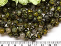 (ОПТ) Бусина округлая 8мм Агат "Вены Дракона" оливково-серый полупрозрачный (камни) (НИТЬ)