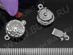 Замочек-застёжка №40 Круг с узором на 1 нить 14,5*10*5мм цвет платины (Brass)
