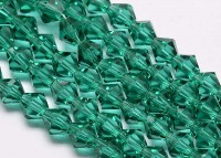 (ОПТ) Бусина кристалл Биконус гранёный 4*4мм Хрусталь зелёный прозрачный (имитация Сваровски) (НИТЬ)