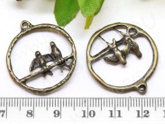 Подвеска Птичка 28 3D в круге 29*27*3мм античная бронза (литьё)