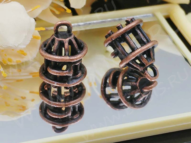 Подвеска Клетка 01 3D 18*12,5*12,5мм античная медь (литьё)