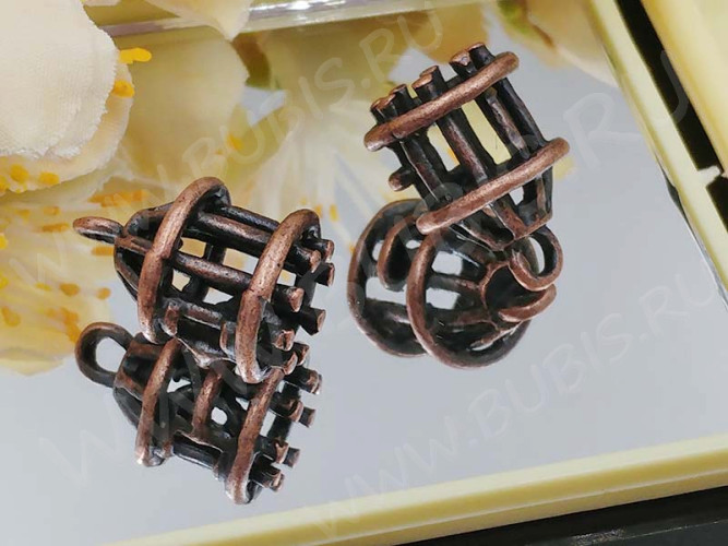 Подвеска Клетка 01 3D 18*12,5*12,5мм античная медь (литьё)
