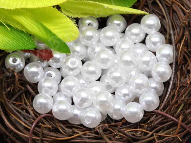 Бусина Округлая 16 "Жемчуг" шарик 6мм белоснежный (акрил) (100шт)