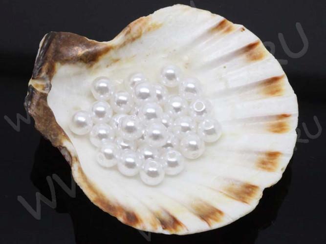 Бусина Округлая 16 "Жемчуг" шарик 6мм белоснежный (акрил) (100шт)