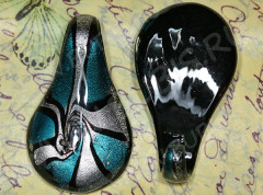 Кулон Капля 12 50*30*10мм голубо-бирюзовая с серебром (венецианское стекло)