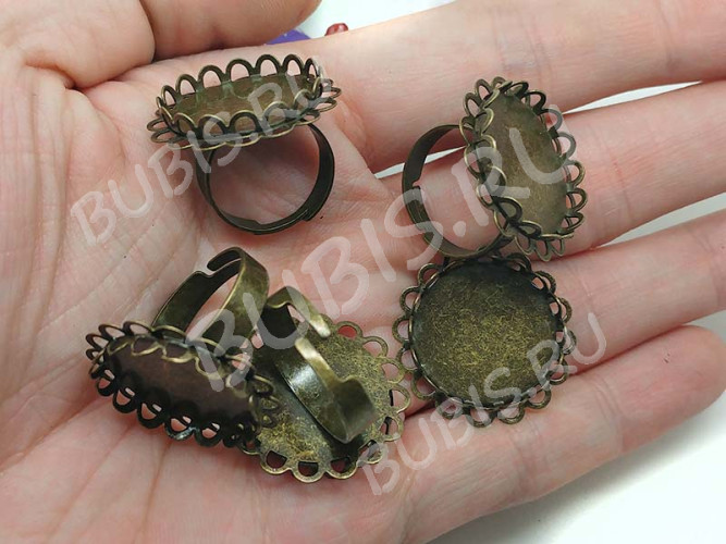 Основа (заготовка) для кольца 147 ажурная 17мм с круглым сеттингом 20мм античная бронза (Brass)