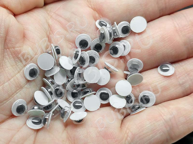 (СКИДКИ!!!) Глазки №04 Округлые с бегающим зрачком 6*6*2,7мм чёрно-белые (декоративные элементы) (50шт.)