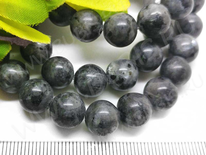 (ОПТ) Бусина округлая 10мм Ларвикит (Лабрадорит Норвежский) (камни) (НИТЬ)