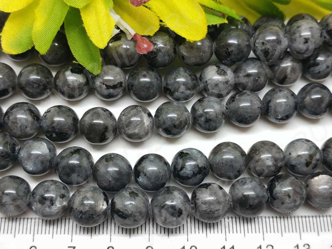 (ОПТ) Бусина округлая 10мм Ларвикит (Лабрадорит Норвежский) (камни) (НИТЬ)