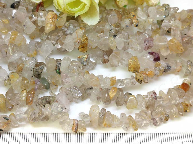 Крошка (галтовка) каменная 142 4-10мм Рутиловый Кварц натуральный (камни) (нить 40см)