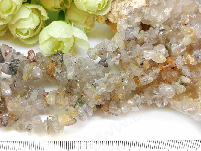 Крошка (галтовка) каменная 142 4-10мм Рутиловый Кварц натуральный (камни) (нить 40см)