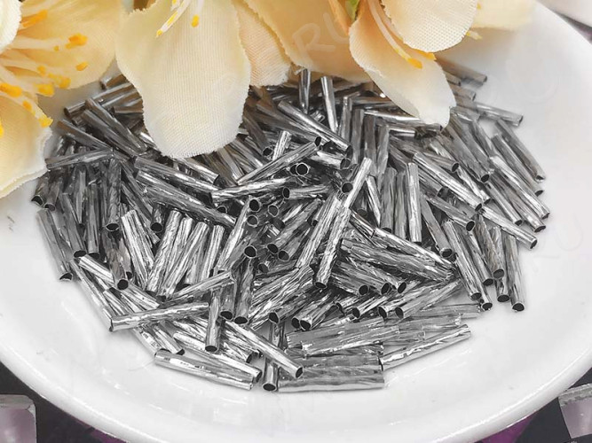 (СКИДКИ!!!) Трубочка металлическая 15 прямая рифлёная 10*1,5мм цвет платины (Brass) (10шт.)