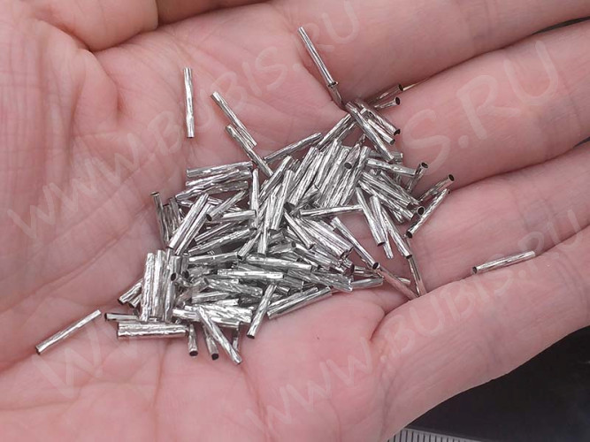 (СКИДКИ!!!) Трубочка металлическая 15 прямая рифлёная 10*1,5мм цвет платины (Brass) (10шт.)