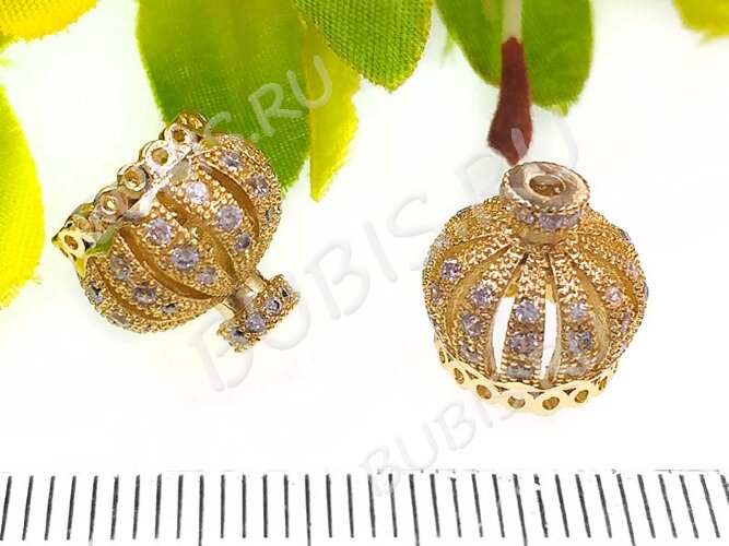 Концевик 071 Корона коннектор с кубическим цирконием 11,5*11*11мм золотистый и прозрачный (Milano LUX) (Brass)