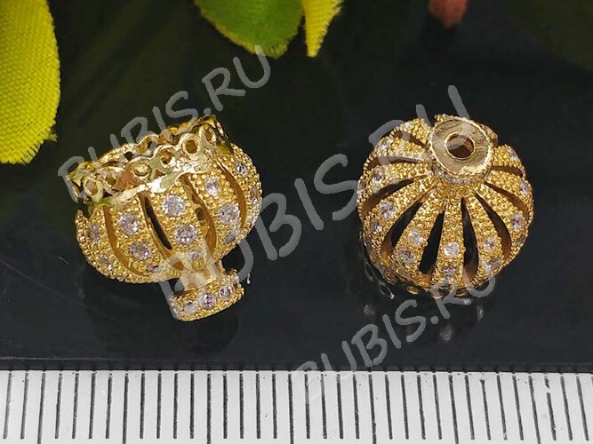 Концевик 071 Корона коннектор с кубическим цирконием 11,5*11*11мм золотистый и прозрачный (Milano LUX) (Brass)