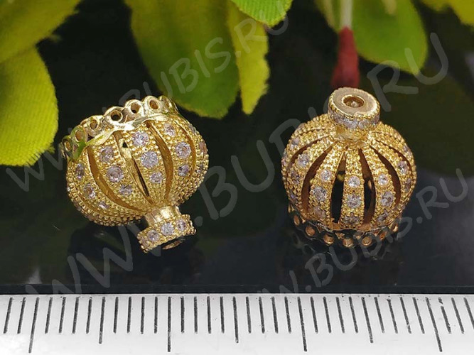 Концевик 071 Корона коннектор с кубическим цирконием 11,5*11*11мм золотистый и прозрачный (Milano LUX) (Brass)