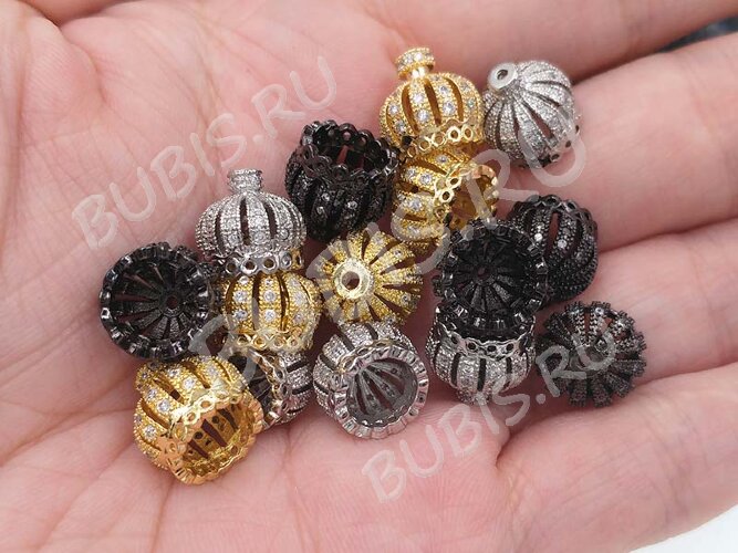 Концевик 071 Корона коннектор с кубическим цирконием 11,5*11*11мм золотистый и прозрачный (Milano LUX) (Brass)