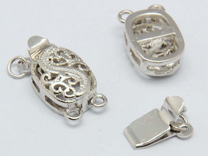 Замочек-застёжка №52 Овал ажурный на 2 нити 16*9*5мм цвет платины (Brass)