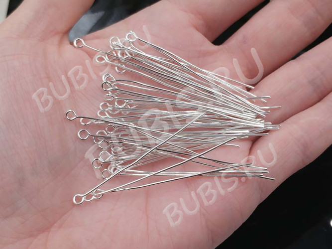 (ОПТ) Штифт с петлёй 50*0,7мм пины с ушком серебристый (Iron) (100г)