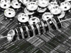 Рондель со стразами 17 8*8*3,5мм серебристо-чёрный (Brass и стекло)