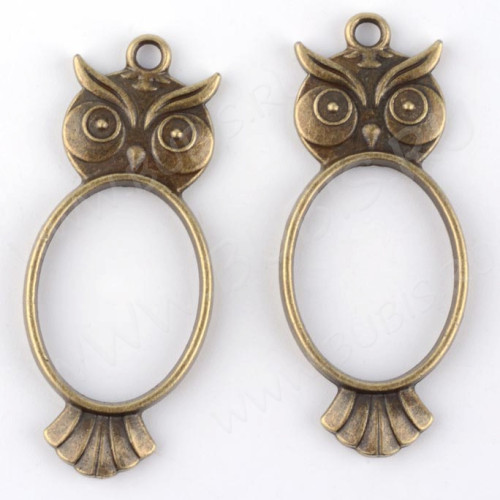 Подвеска Рамка 07 Овал Сова 47*20*3,5мм античная бронза (литьё)