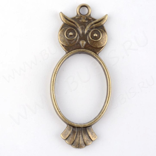 Подвеска Рамка 07 Овал Сова 47*20*3,5мм античная бронза (литьё)
