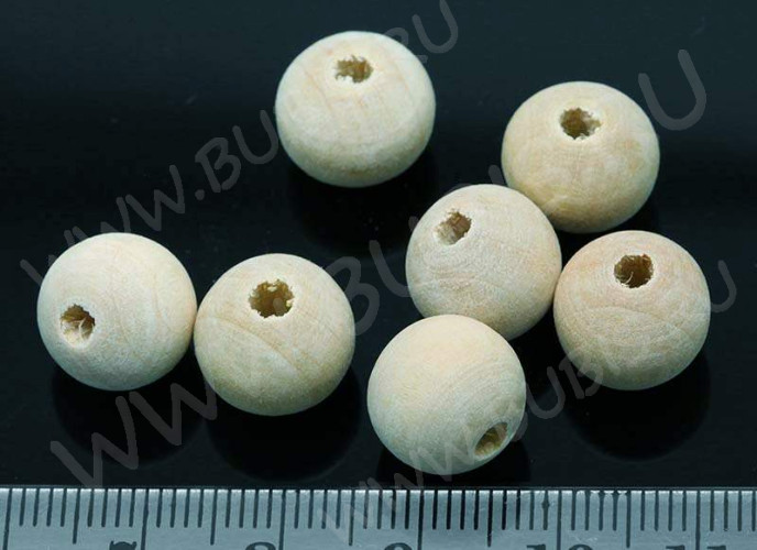Бусина Округлая 12мм натуральная неокрашенная (дерево) (10шт.)