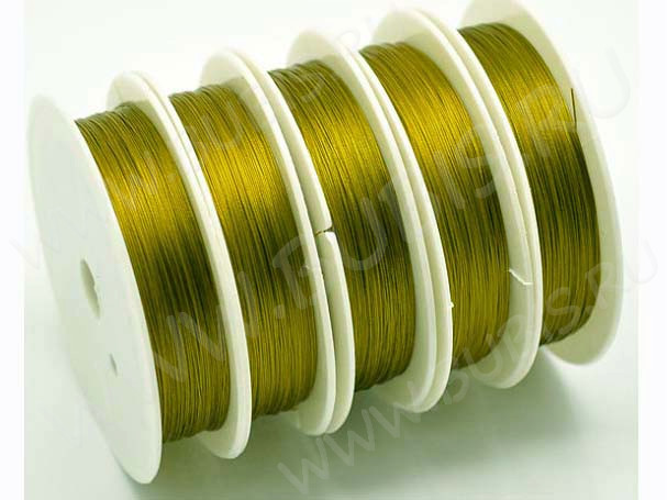 (СКИДКИ!!!) Ювелирный тросик 038-50 Ланка Струна 0,38мм зеленовато-золотистый (катушка ок. 50м)