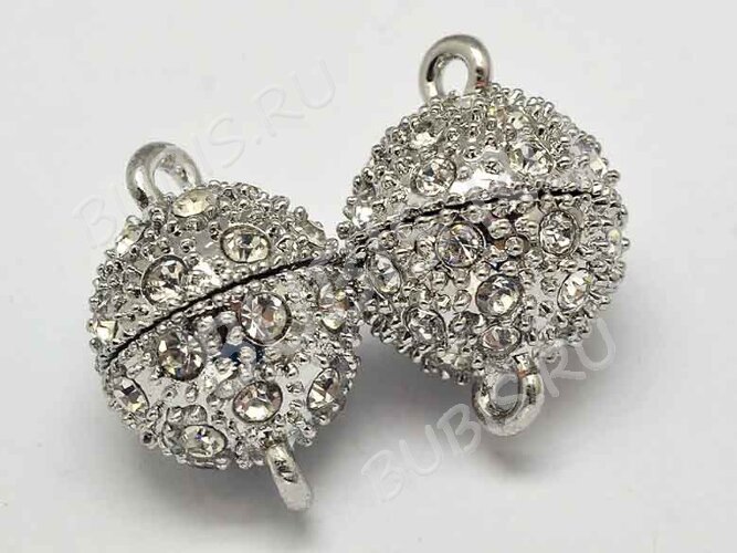 Магнитный замочек №52 Шар со стразами 21*15*15мм цвет платины (Brass и стекло)