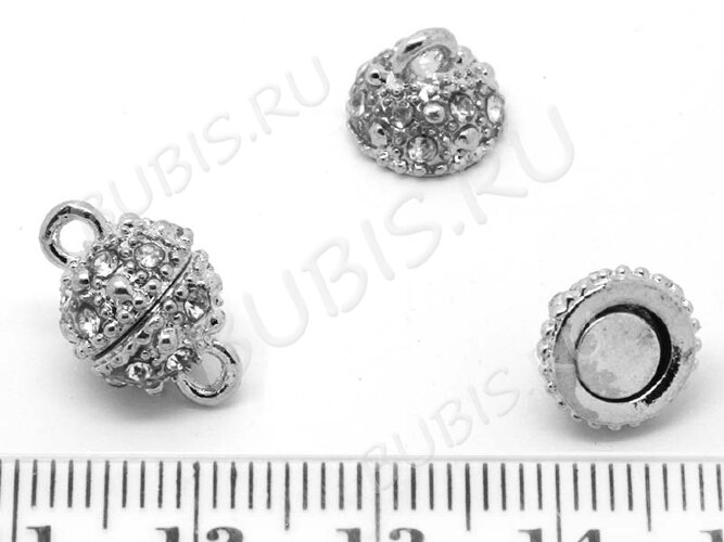 Магнитный замочек №52 Шар со стразами 21*15*15мм цвет платины (Brass и стекло)